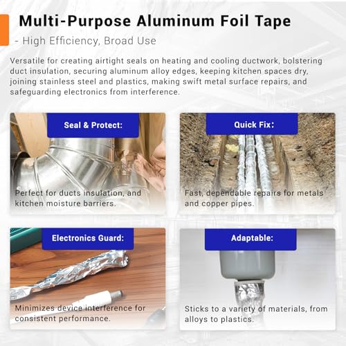 Image of PowerScale Aluminum Tape - 3 in x 150 Ft (50YD) 3.9 Mil | High Temperature Aluminum Foil Tape for HVAC Ductwork & Industrial /Home Use