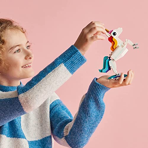 Magical Unicorn Toy That Transforms, Rainbow Animal Figures, Buildable 3-in-1 Set for Grandchildren, Girls and Boys