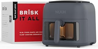 NUUK BRĪSK 6.5L 100% Toxin-Free Ceramic Air Fryer | ILAG® CeramicTech™ Coated | No Micro plastics, No PTFE, PFAS, PFOA | 8 Cooking Presets | Digital Display | Shake Reminder | 360° Even Cooking