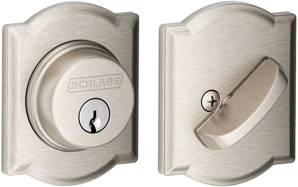 Schlage B60 N CAM 619 Deadbolt with Camelot Trim, Keyed 1 Side, Highest Residential Security, Satin Nickel