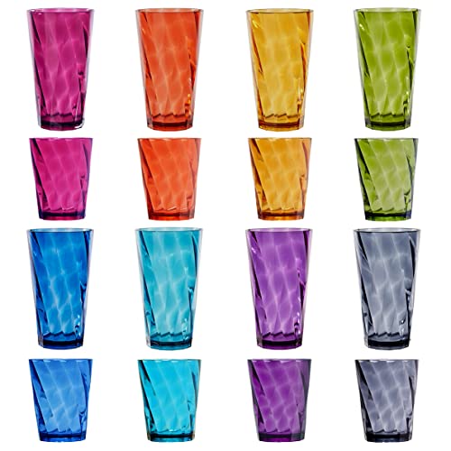 Us Acrylic Optix Plastic Reusable Drinking Glasses (Set Of 16) 14Oz Rocks & 20Oz Water Cups In Jewel Tone Colors | Bpa-Free Tumblers, Made In Usa | Top-Rack Dishwasher Safe #TOP5