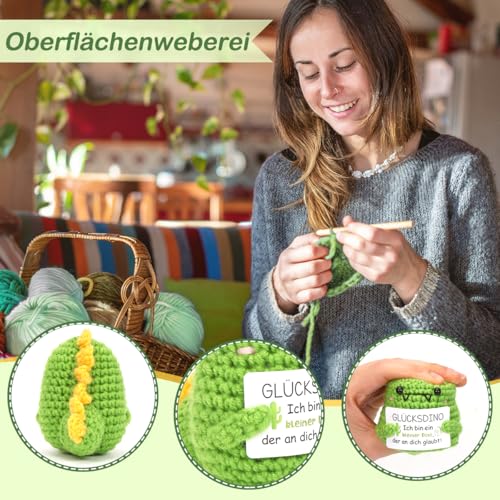 HUKUMA Positive Geschenke Dino Kuscheltier,Gehäkeltes Emotional Support Geschenk,Positives Dinosaurier,Stress Relief Gifts,Positive Crochet Animals,Pocket Hug Dinosaur Support Mental Health