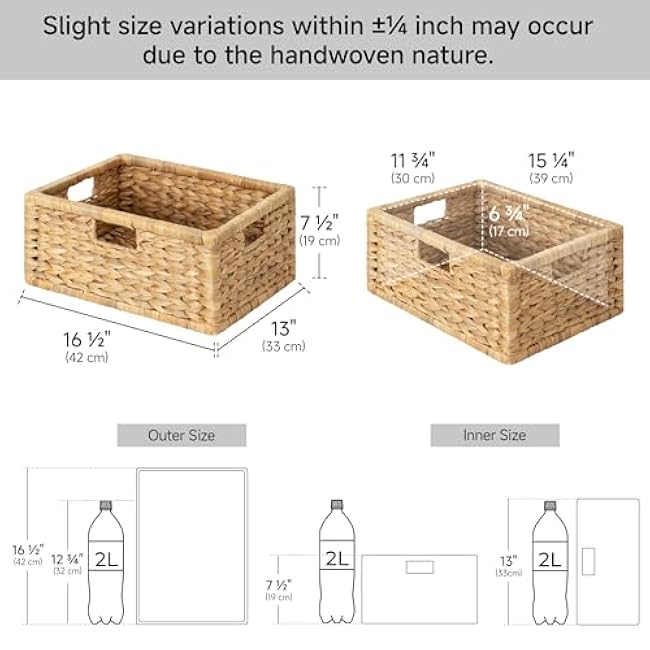 StorageWorks Large Wicker Basket for Organizing, Pantry Organizer with Wooden Frame, Water Hyacinth Storage Basket for Shelves