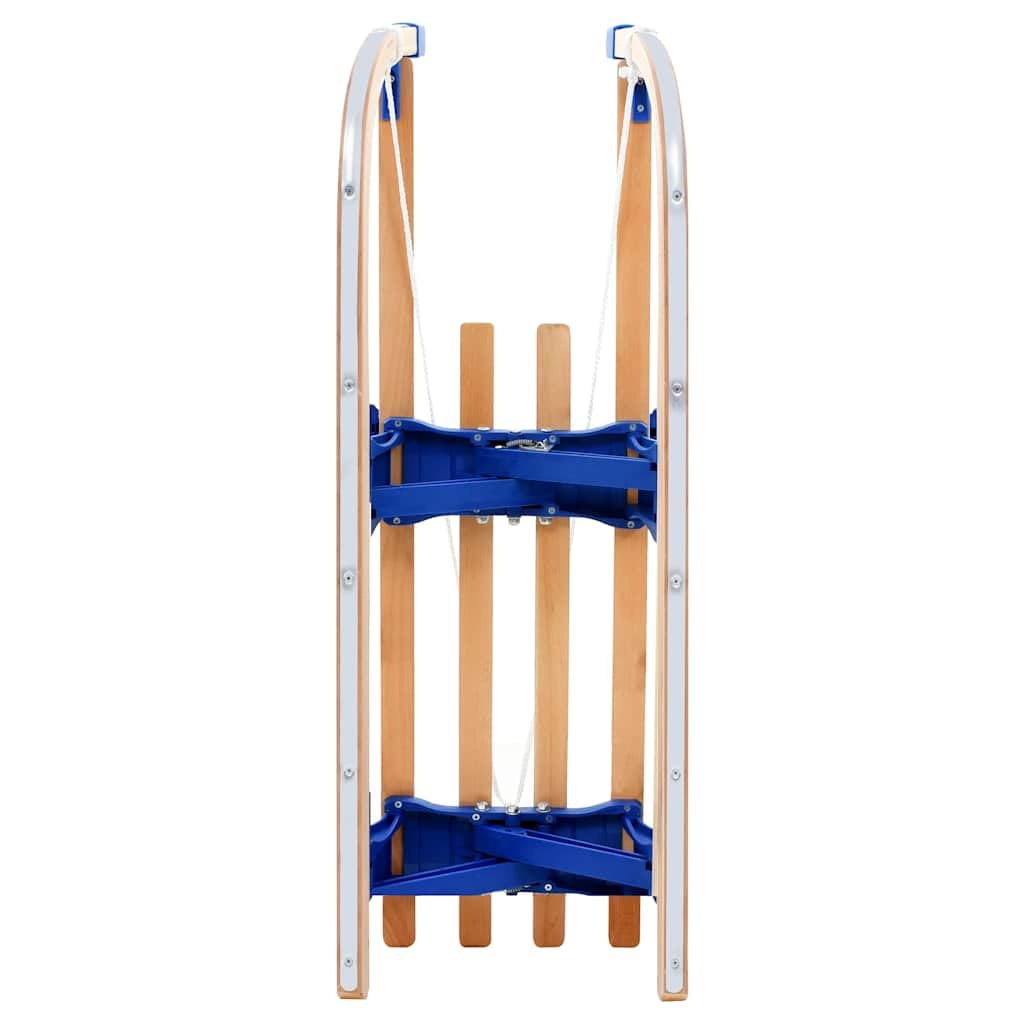 Klappschlitten Holz 110 cm mit Metallläufern, Zugseil, klappbar, robustes Kunststoff-Holz Design für Kinder und Erwachsene, Outdoor Winter Schnee Rodelspaß auf Bergpiste