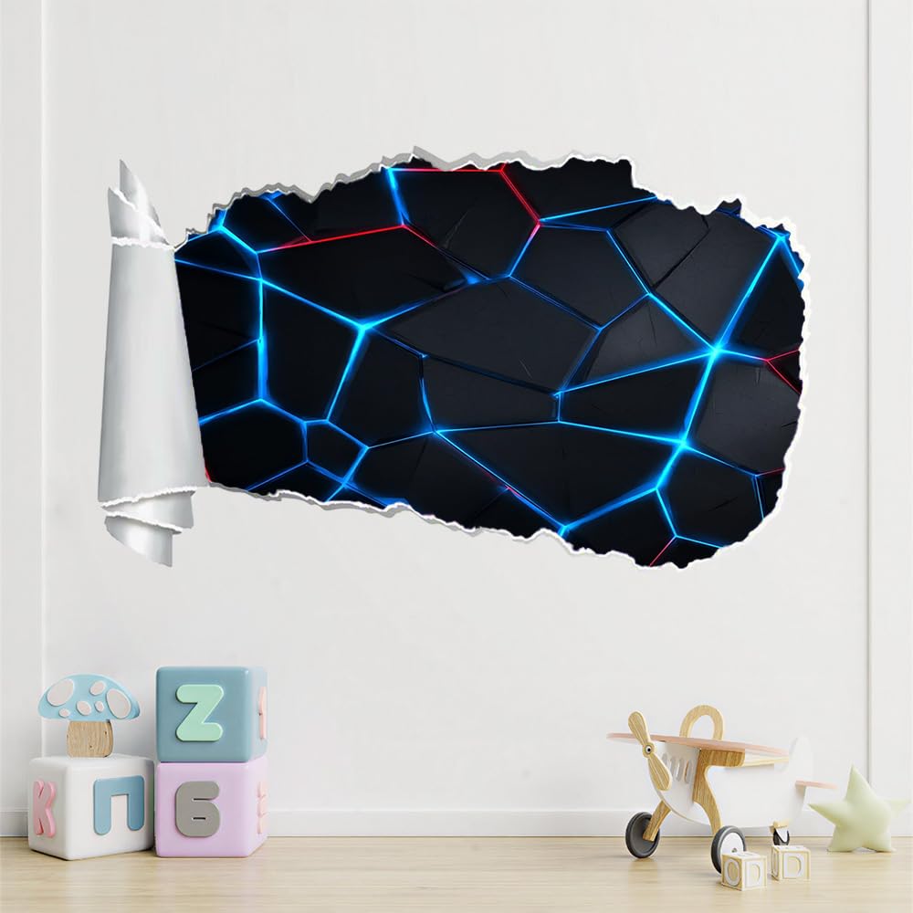Pegatinas de pared rota 3D Geometría Arte Mural De La Pared Azul-Negro Calcomanía De Pared De Sala De Estar Para Dormitorio Infantil, Decoración Del Hogar