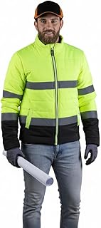 Safety-Line High Visibility Safety Jacket, Lime Yellow and Black, Reflective Strips, Hooded, Water Resistant