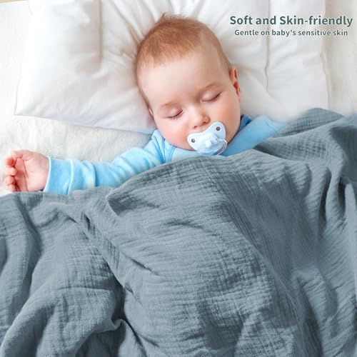 Image of Muslin Swaddle Blankets for Newborn, 2 Pack Breathable Soft Receiving Blanket, Large 41 x 41 inches Swaddle Wrap Burping Clothes, Essentials Infant Shower Items. (Beige & Light Gray)