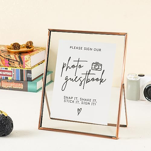 Image of Calculs Wedding Photo Guest Book Sign, 10x12 Copper Floating Picture Frame | Double glass metal frame, fits 8x10 insert, photo guest book station, reusable tabletop frame for signs and photos