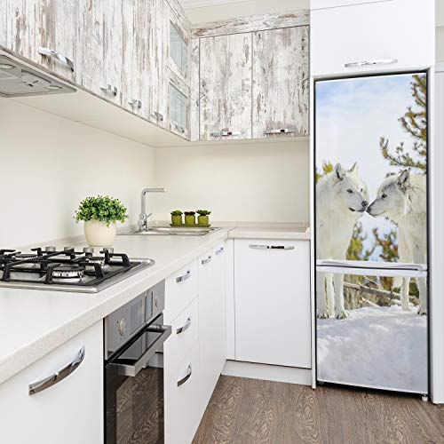 Decoración de cocina con vinilo de lobos para neveras altas 4