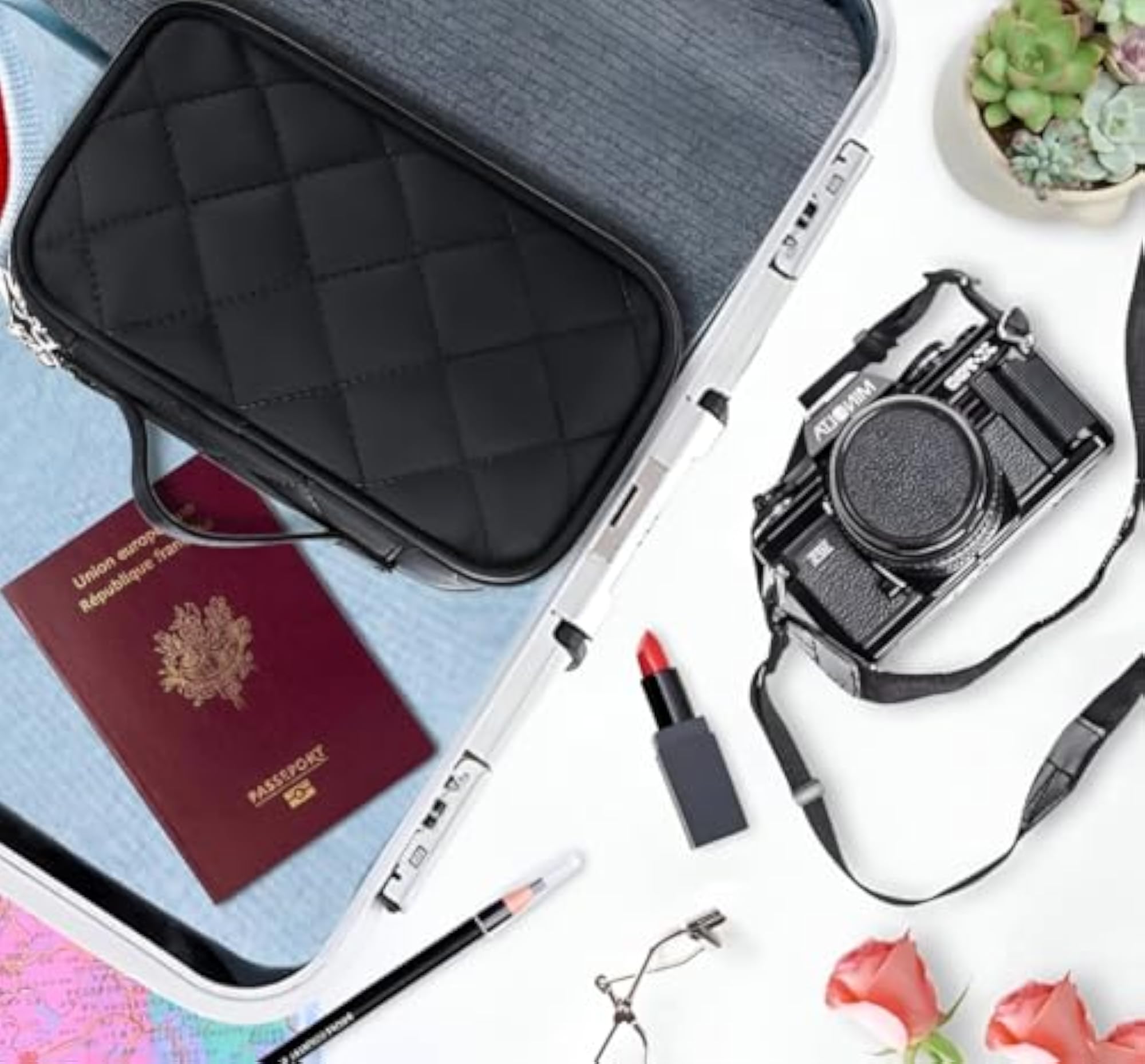 Travel Makeup Bag with Mirror, Waterproof Leather Cosmetic Organizer