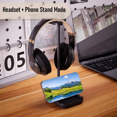 حامل سماعة راس بقاعدة غير قابلة للانزلاق لجميع احجام سماعات الالعاب، حامل سماعة راس مع قاعدة ايه بي اس، تصميم منحني، قضيب دعم من الالومنيوم (اسود)، من جيكتس