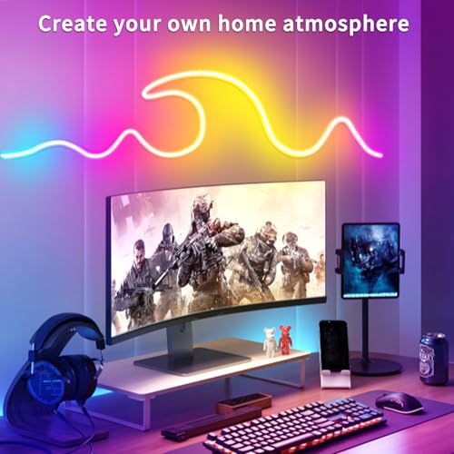 Image of 65.6FT LED Neon Rope Lights,24V RGB LED Neon Lights with Remote /APP Control,IP65 Waterproof Flexible Neon LED Strip Lights for Bedroom Room DIY Decoration(with Snap &Screws)