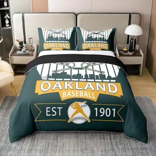 Erosebridal Baseball 100% Cotton Bedding Sets Twin Oakland Duvet Cover,Baseball City Bed Set Seasonal Color Sport Game Bed Cover