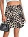 LYANER Women's Satin Silky Elastic High Waist Side Zipper Mini Short A Line Skirt Leopard Khaki Large