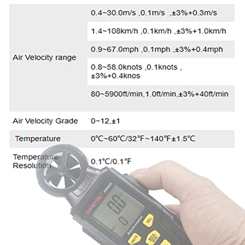 Hk820 Handheld Anemometer,Digital Display Wind Speed Cfm Meter Gauge Air Flow Velocity Tester #TOP3