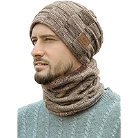 Heren Winter Beanie Hoed Sjaal Set Warm Fleece Gevoerde