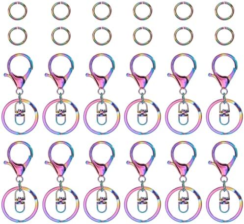SUNNYCLUE 1 Box 24Pcs Colorful Keychain Clasp Stainless Steel Open Jump Rings Rainbow Color Metal Alloy Trigger Swivel Snap Clip Hooks Lobster Claw Clasps Keyring for Key Chain DIY Crafts Supplies image 5