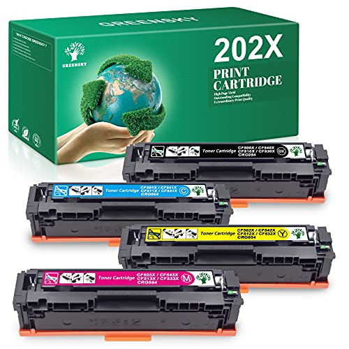 Flash Deals - 60% OFF GREENSKY Compatible Toner Cartridges Replacement for HP 202X 202A CF500X CF500A for HP Color Pro MFP M281fdw M281cdw M254dw M254dn M254nw M280nw (4 Packs)