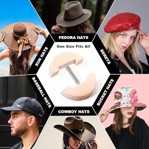 Image of Hat Stretcher for Fitted Hats, Cowboy Hat Stretcher Fitted Hat 7 to 8 1 /2, Adjustable Wooden Hat Jack Stretcher Fits All Caps