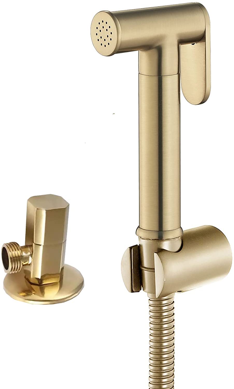 Pulvérisateur de bidet portatif pour toilettes – Kit de pulvérisation de couches en tissu D brossé avec tuyau et vanne d'angle de douche – Jet de salle de bain pour un nettoyage et une hygiène faciles