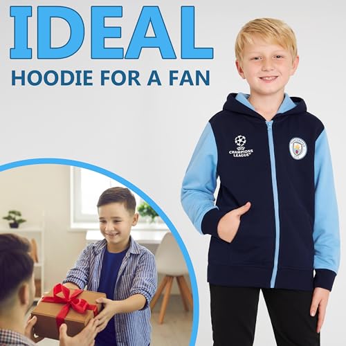 Manchester City F.C. Boys Zip Up Soccer Hoodie, Official Team Sweatshirt (Navy, 7-8 Years)2