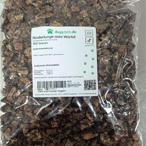 Rinderlunge mini Würfel 1kg. Perfekt geeignet als Trainingssnack oder Leckerli für Hunde Aller Größen