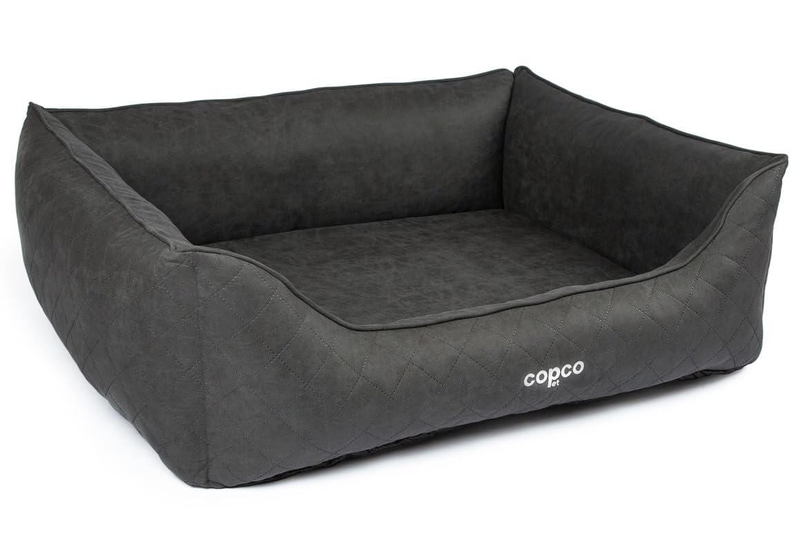 CopcoPet – Cama para perros Hugo en imitación de ante S 70 x 55 cm negro – Cojín para perros de espuma con funda extraíble y lavable – Cómoda cesta para perros con bordes elevados y base