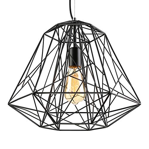 Preisvergleich Produktbild BAYCHEER Industrie Pendellampe mit Schirm Metallgestell Kronleuchter Hängeleuchter (Schwarz)