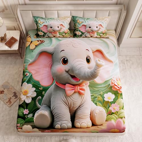 Image of 240 TC Cotton Double Bedsheet for King Bed (225x250 Cm) | 7D Digital Printed Double Bedsheet with 2 Pillow Covers | Soft, Wrinkle Packaging - Elephant