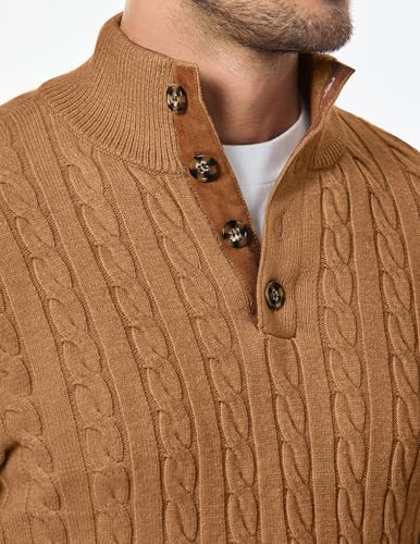 Image of JMIERR Men's Cable Knit Pullover Sweater Casual Long Sleeve Stand Collar Button Knitted Sweaters