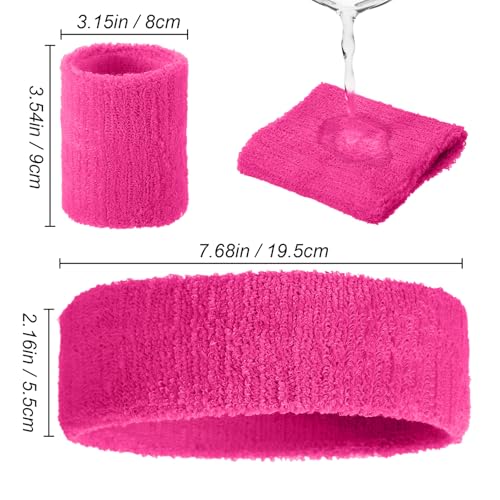 Image of Civaner 12 Pcs 80 90s Neon Sweatbands Soccer Baseball Headbands Wristband Set for Men Women Party Cotton Headbands Terry Cloth Athletic Sweat Bands for Tennis Football Gym Outdoor