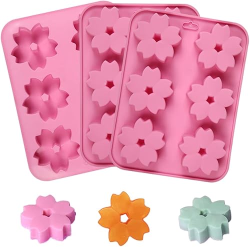 Gulinaza Moldes de silicona, 3 piezas de 6 cavidades de Sakura, moldes en forma de flores de Sakura, bandeja para hornear pasteles de galletas,
