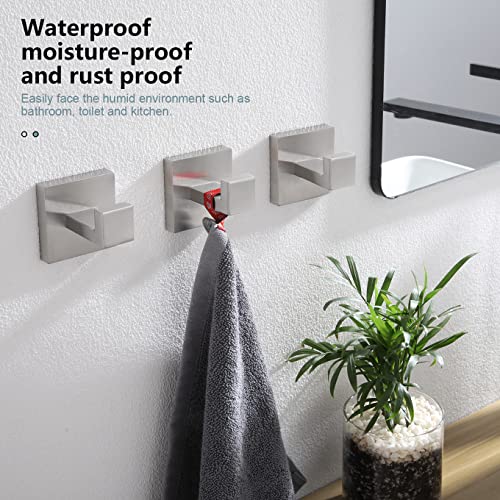 Image of KOKOSIRI Bath Towel Hook Wall Mount Square Robe Hook Coat Hook Bathroom Kitchen Garage Heavy Duty SUS 304 Stainless Steel 3 Pack Brushed Nickel B1010BR-P3