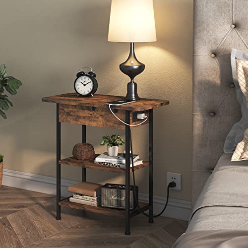 Lidyuk End Table With Charging Station, Flip Top Side Table With Usb Ports And Outlets, Nightstand For Small Spaces, Bedside Tables With Storage Shelf For Living Room, Bedroom, Brown #TOP4