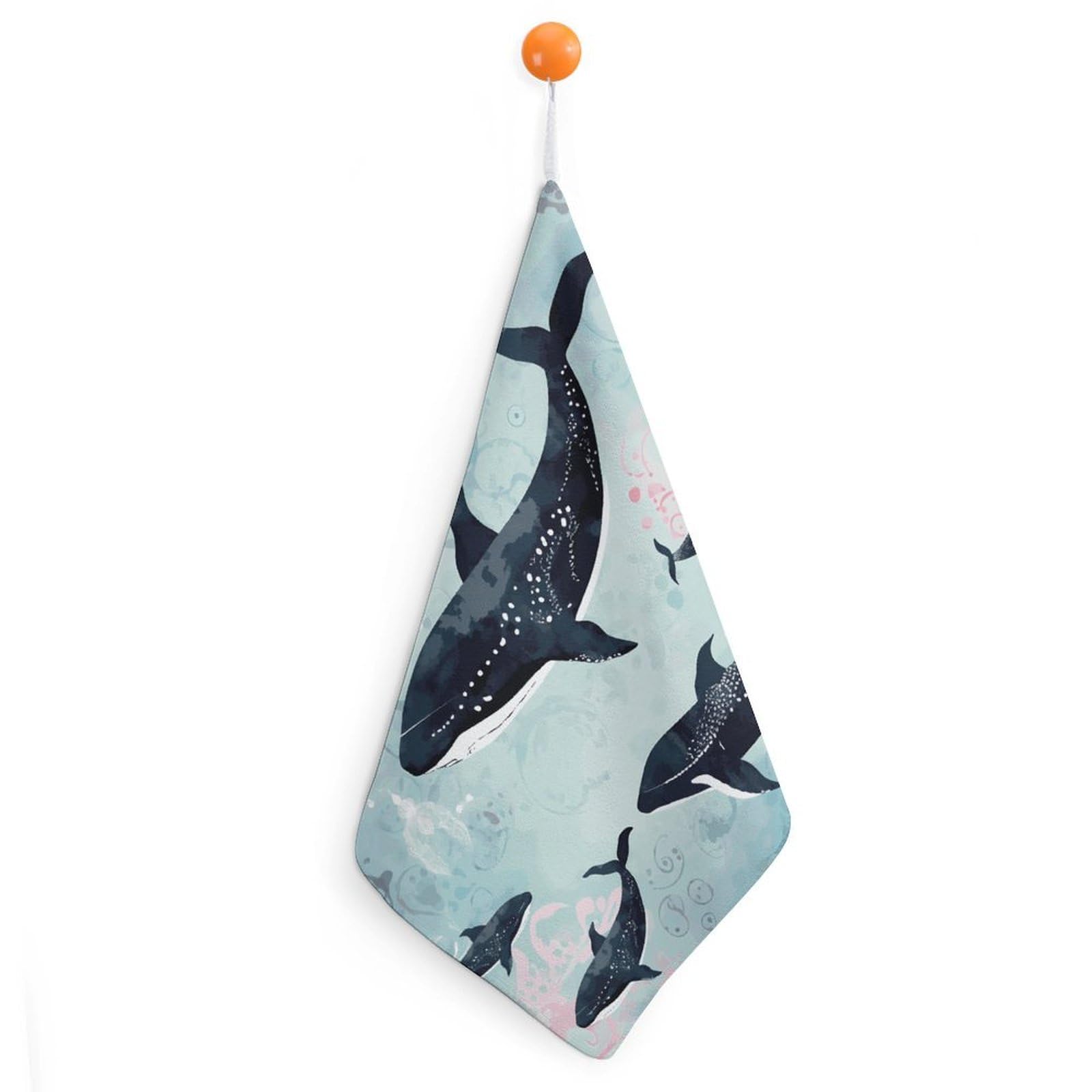 LDGSUPH Whale Hand Towels Fashion Hand Face Towel with Hanging Strap Absorbent Soft Decorative Towel Fade Resistant Cozy Face Cloths for Kitchen Gym Bathroom Towels 1PCS