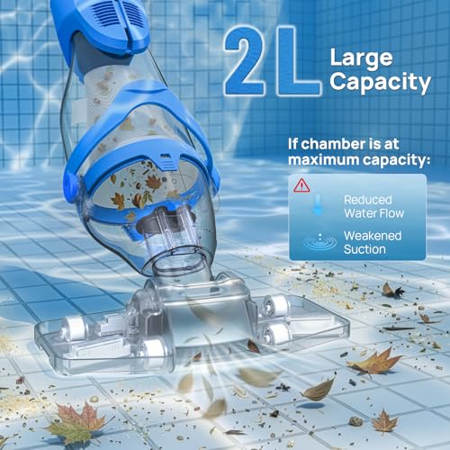 Image of Consciot Upgraded Pool Vacuum for Above Ground & Inground Pool, 75-Min Runtime, 113 inch (9.4FT) Telescopic Pole, 22 GPM Suction, 2L Capacity, 4 Filters; Ideal for Spa, Hot Tub & Pool Stairs