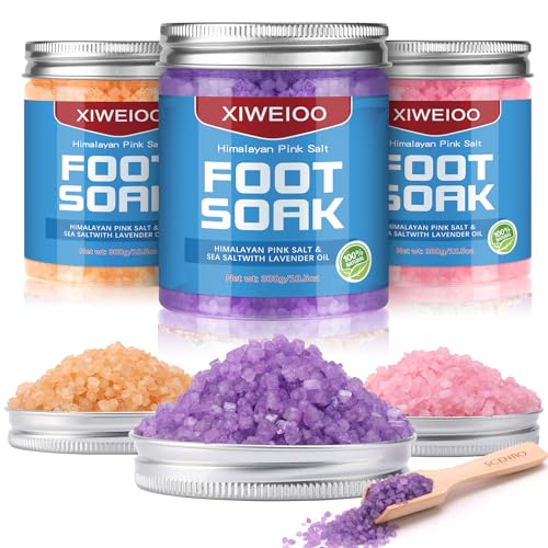 XIWEIOO Himalayan Pink feet soka Salt 3 Set Kit Lavender Scent Orange Scent Rose Scent Foot Soak Salts with Epsom Set-Foot Athletes Foot spa Foot Bath Salt Tea Tree Oil