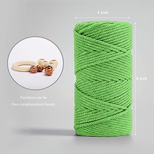 Image of ZUEXT Macrame Cord, Apple Green, 5mm x 109yds Cotton String Macrame Yarn | 100% Natural Handmade, 4 Strands Twisted Cotton Rope, For Wall Hanging Plant Hangers Gift Wrapping Tapestry DIY Crafts, 100m