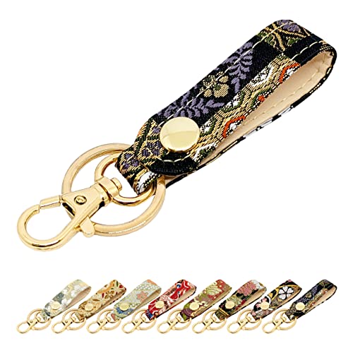 [leo&aoi] 西陣織 キーリング 金襴 キーホルダー スナップボタン ベルト式 バッグチャーム 和柄 和風 鍵 カギ レディース メンズ 極 華文に小紋格子