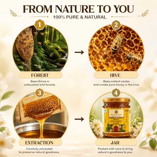 Image of House of Veda Organic Wild Forest Raw Honey | Certified Organic | Raw, Unprocessed & Unpasteurised Honey | Sourced from Untouched Himalayan Forests | No Added Sugar | Naturally Rich in Antioxidants | 250 g