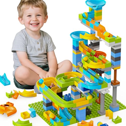 Image of 3in1 Marble Runs for Kids 3-5, 203pcs Compatible with Lego DUPLOS for Age 2-5, Marble Runs for Kids 4-8, Stem Building Toys, Toddler Toy, Marble Track, Marble Run Toy, Montessori Toy Gift for Age 3+