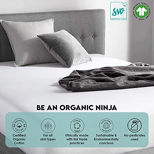 Sw Swastha Linen King Fitted Bed Sheets 100% Organic Cotton, 300 Thread Count Fits Mattress Upto 17 Inches Deep Pocket Hotel Quality Luxury Soft Bedding 1 Piece Sateen Sheet - White #TOP1