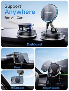 ANDERY Only for iPhone Magsafe Car Mount Charger [15W Wireless Faster Charging, 78+LBS Strongest Suction, 2400gf Strongest Magnetic] 360° Adjustable Car Phone Holder, Phone Holders for Your Car, Black