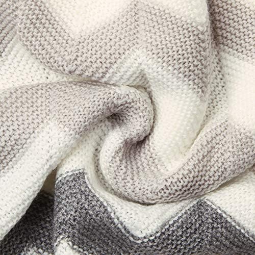 Baby Blankets Cellular Knitted Chevron Pattern Nursery Bedding Throws Super Soft Breathable Receiving Swaddle Blanket for Girls Boys,Grey
