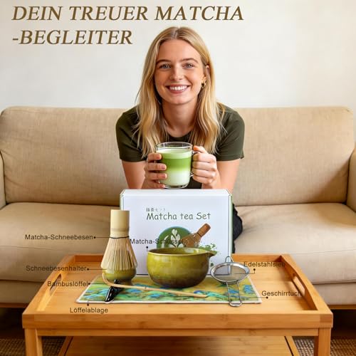Matcha Set 7 Stk, Handgemacht Matcha Besen Set, Hochwertiger Blau-Gradient – Ansicht 7
