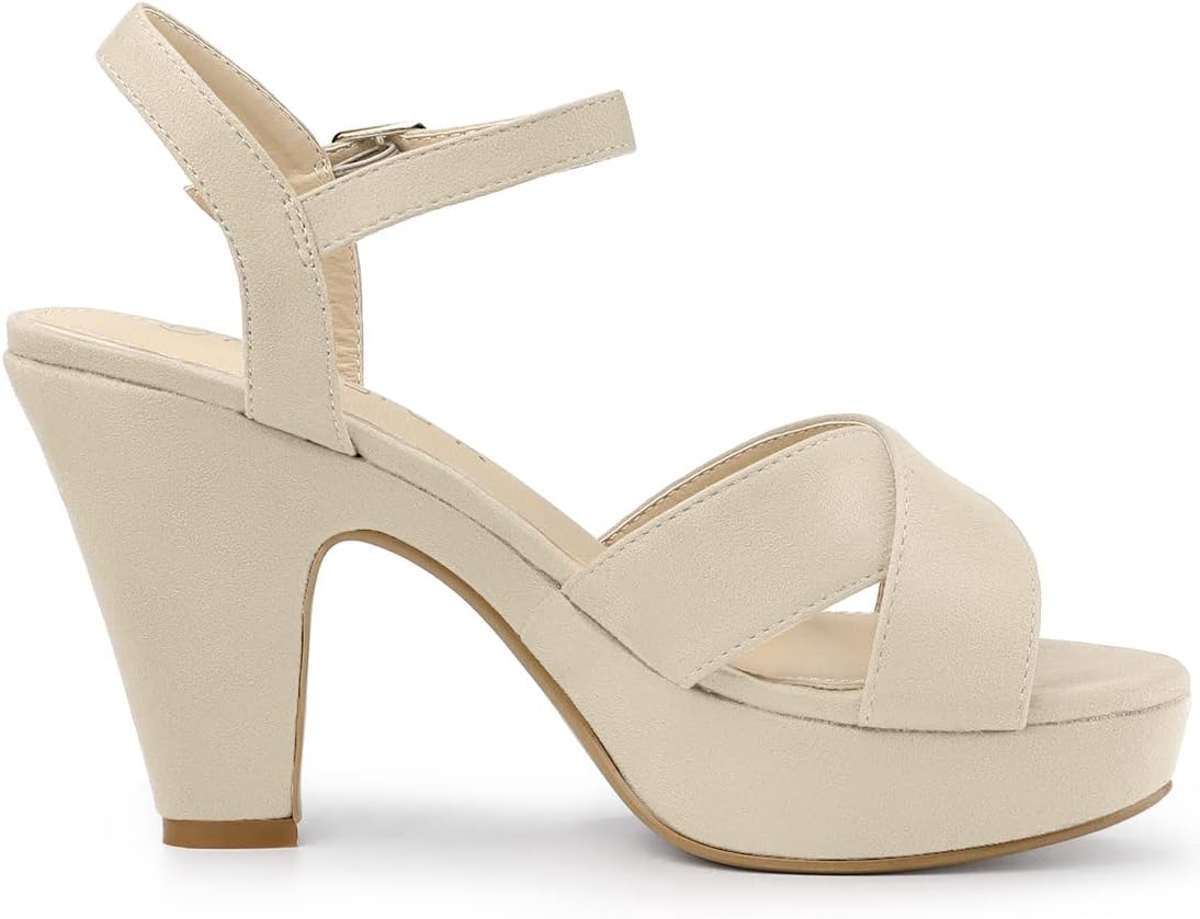 Allegra K Women's Platform Chunky Heel Ankle Strap Beige Sandals 7.5 M US - Image 6