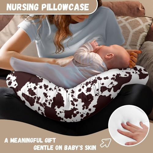 Image of Brown Cow Baby Nursing Pillow Cover Stretchy Breathable Breastfeeding Pillow Cover Easy to Clean Neutral Pillow Cover for Infant Snug