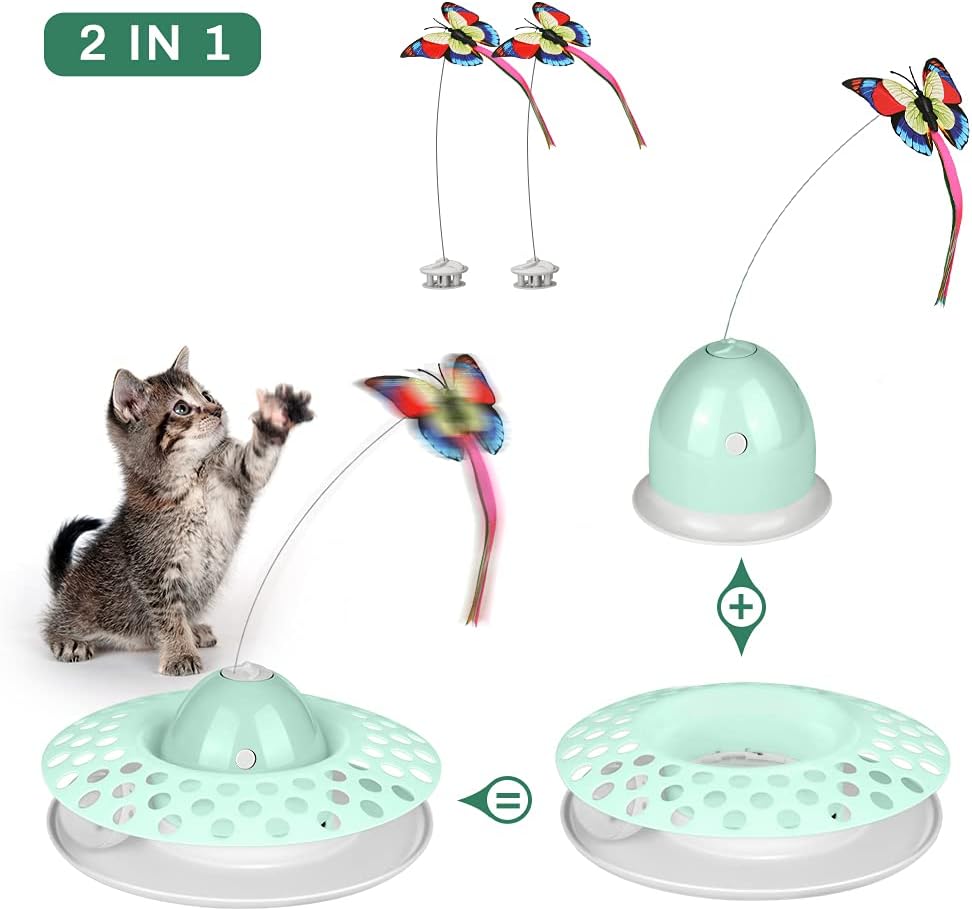 BestFire Cat Tease Toy Butterfly Interactive Toys for Cats Electric Rotating Butterfly Cat Toy Automatic Kitten Ringing Track Ball Toy for Indoor With Luminous Wings 2 Butterflies Included - Image 4