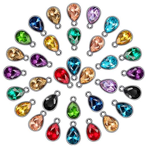 52 Stück Wassertropfen Kristall Perlen Anhänger Charms Strass Tropfen Schmuck Zubehör für Mädchen Damen DIY Halskette Herstellung, 7 x 10 mm, 13 Farben