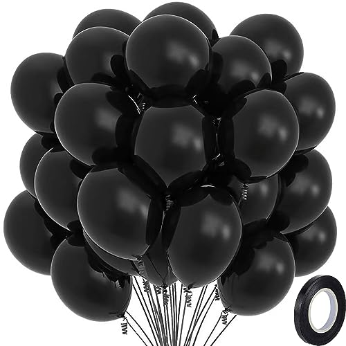 BELSVOR 50 Stück Luftballons Schwarz, 12 Zoll Latexballons für Geburtstag, Hochzeit, Party und Weihnachtsdekorationen